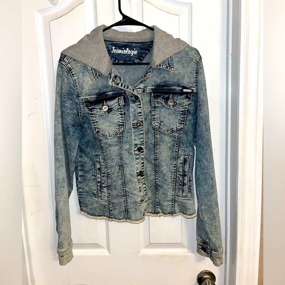 Women's Blue Jean Jacket with Gray Hood